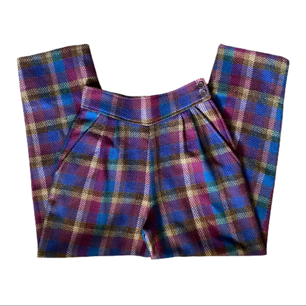Missoni Vintage Trousers Purple Check High Waisted Sz Small